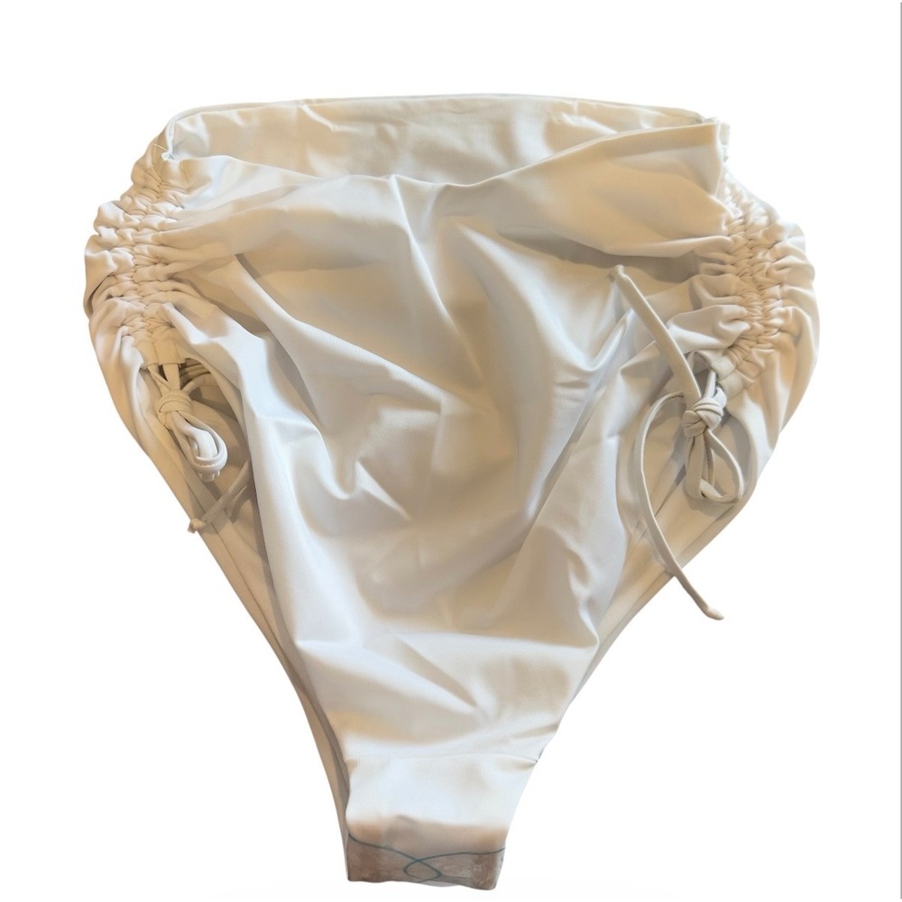 ASOS DESIGN Womens White High Waisted Ruched Side Tie Bikini Bottoms US 6